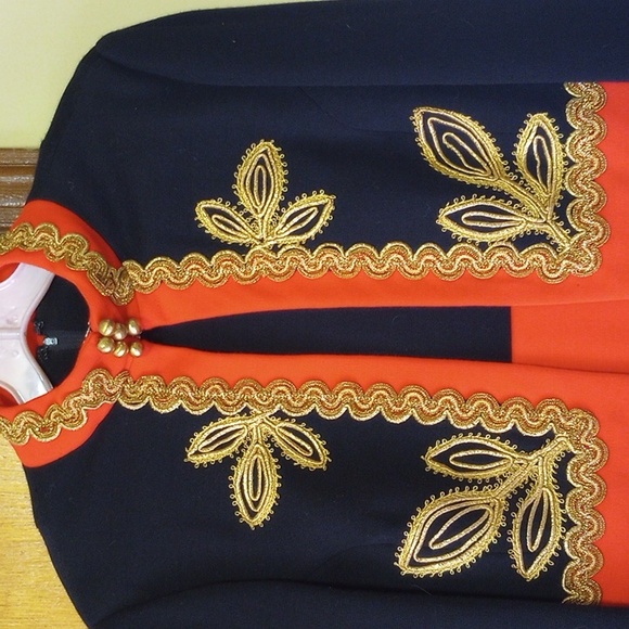 Vintage Sleeveless Dress w/ Matching Jacket. Black, Red & Gold - Picture 2 of 6